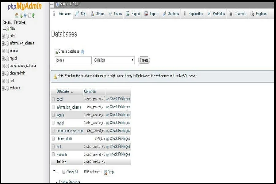 ایجاد پایگاه داده (Database) مرحله سوم از نصب جوملا روی لوکال هاست است