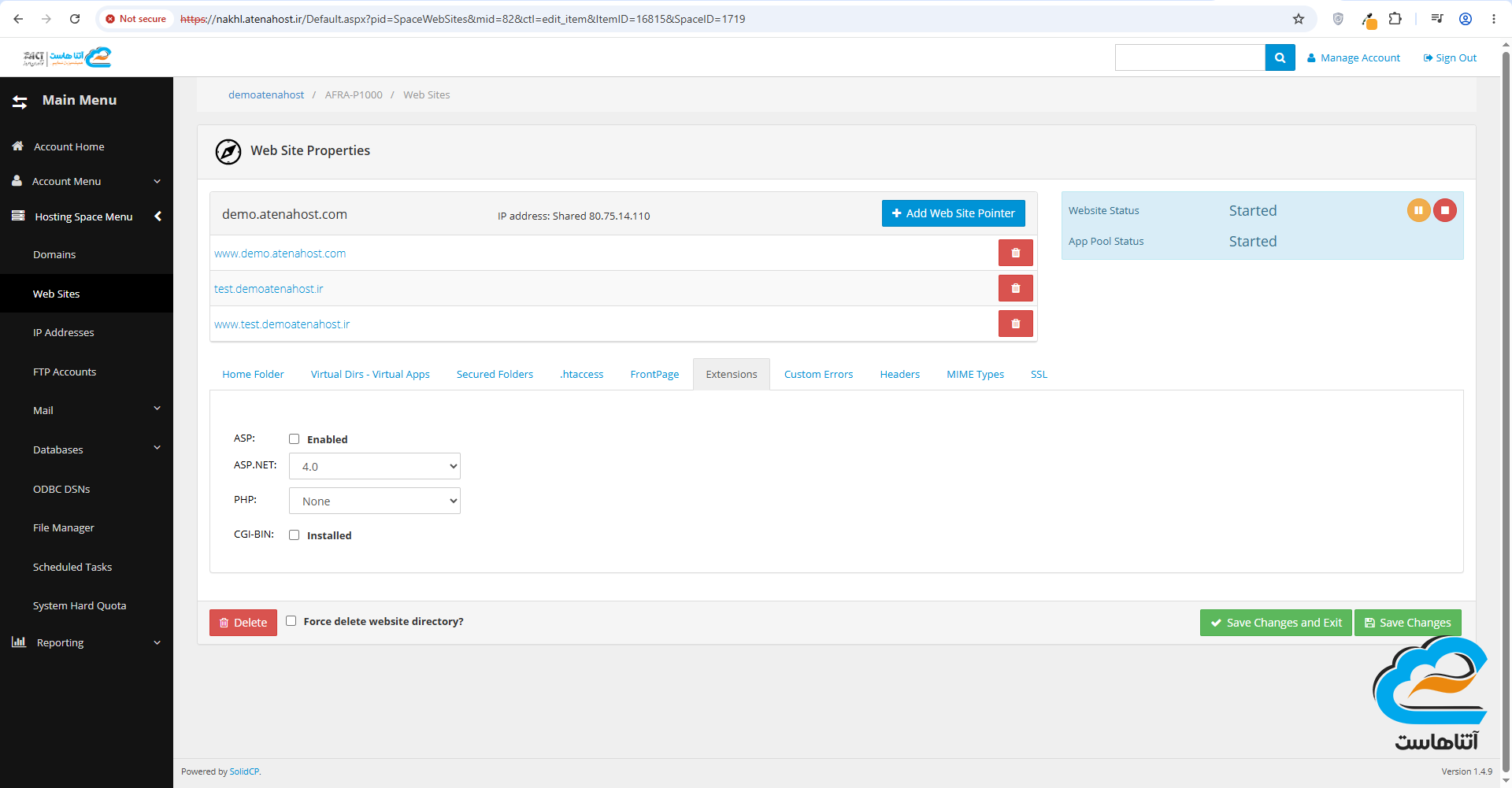 تنظیم ASP.NET در SolidCP